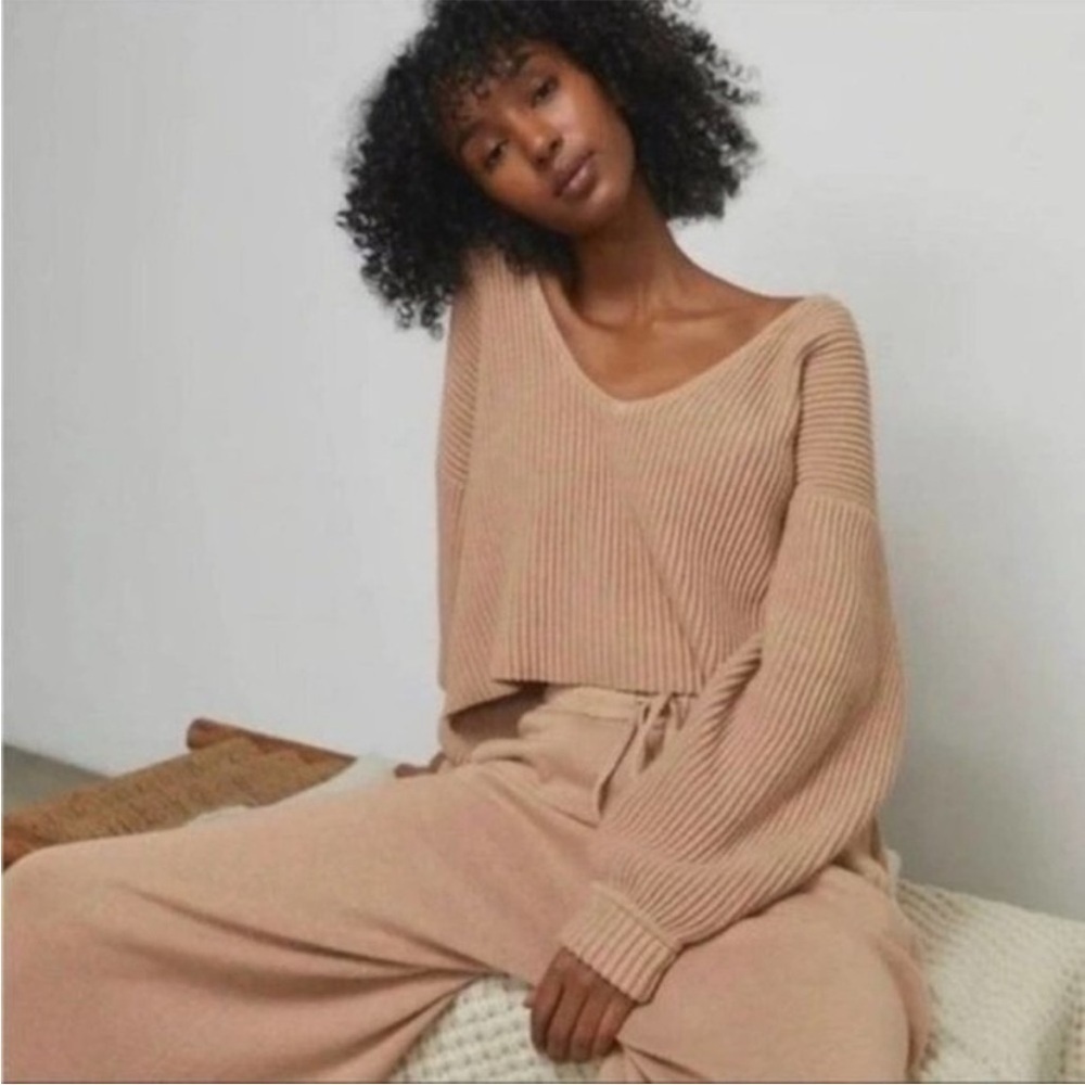 Lunya Cozy Cotton Silk Reversible Pullover Tranquil Tan